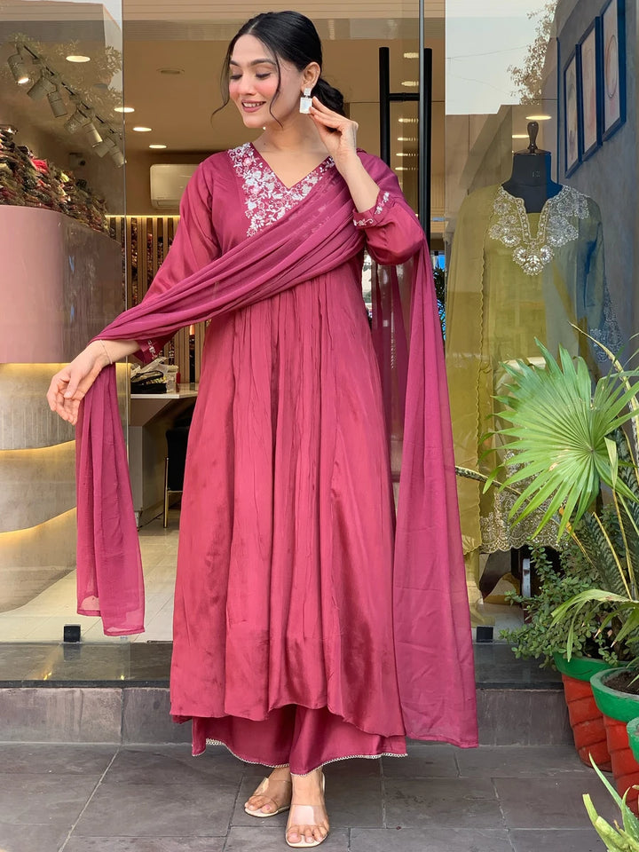 Exquisite Designer Embroidered Viscose Chinon Salwar Suit | Nazmin Dupatta