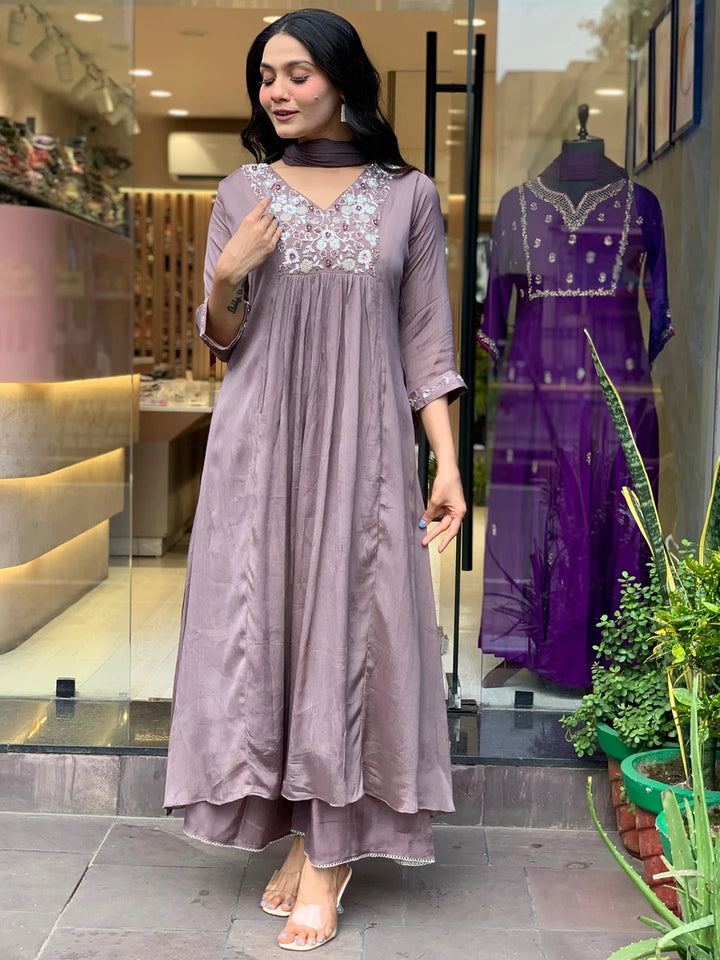 Exquisite Designer Embroidered Viscose Chinon Salwar Suit | Nazmin Dupatta
