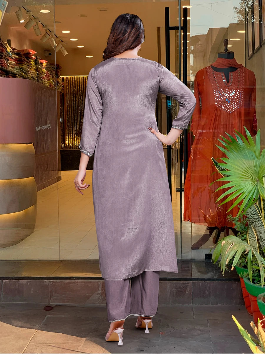 Exquisite Designer Embroidered Viscose Chinon Salwar Suit | Nazmin Dupatta