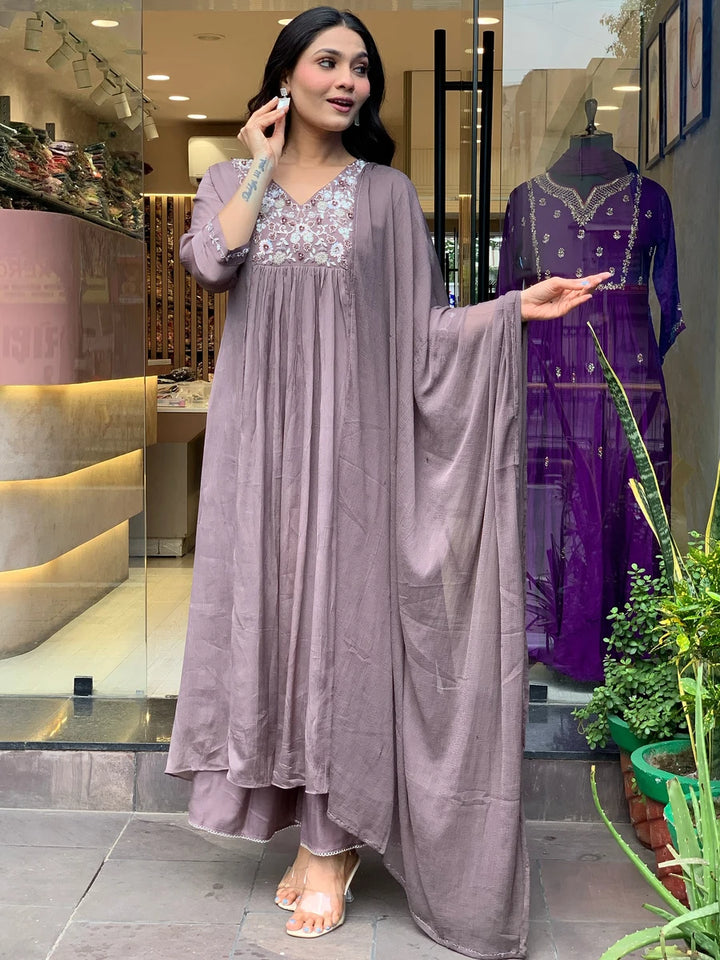 Exquisite Designer Embroidered Viscose Chinon Salwar Suit | Nazmin Dupatta