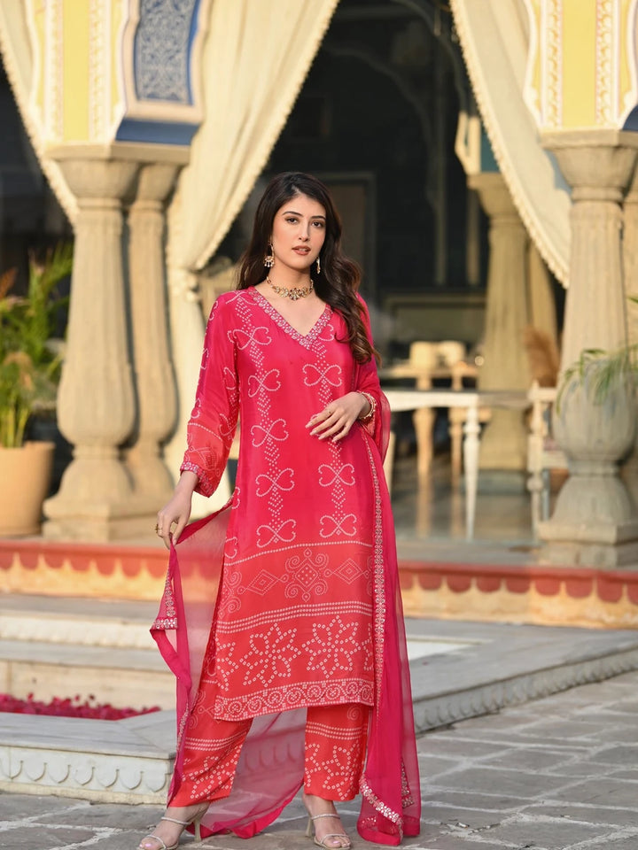 Premium Chinon Silk Suit Set | Embroidery Work & Printed Dupatta