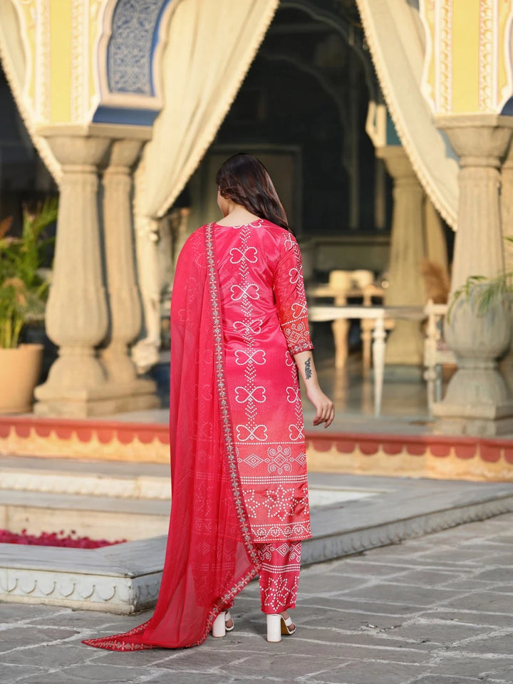 Premium Chinon Silk Suit Set | Embroidery Work & Printed Dupatta