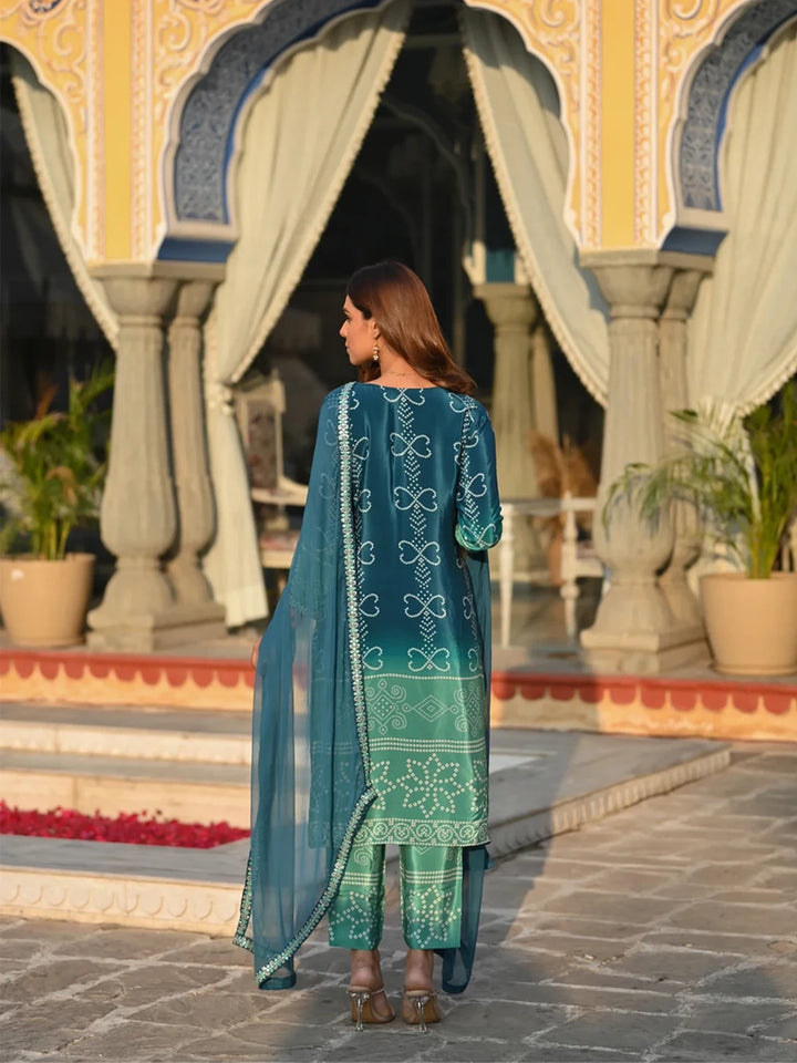 Premium Chinon Silk Suit Set | Embroidery Work & Printed Dupatta