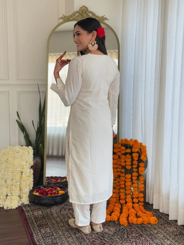 Festive White Salwar Kameez | Designer Chinon Dupatta with Embroidery