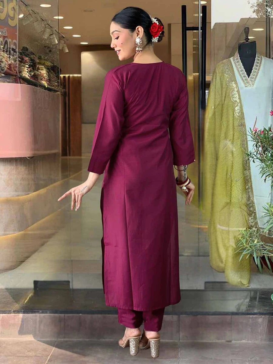 Ethnic Embroidery Suit for Women | Purple Rayon Salwar Kameez