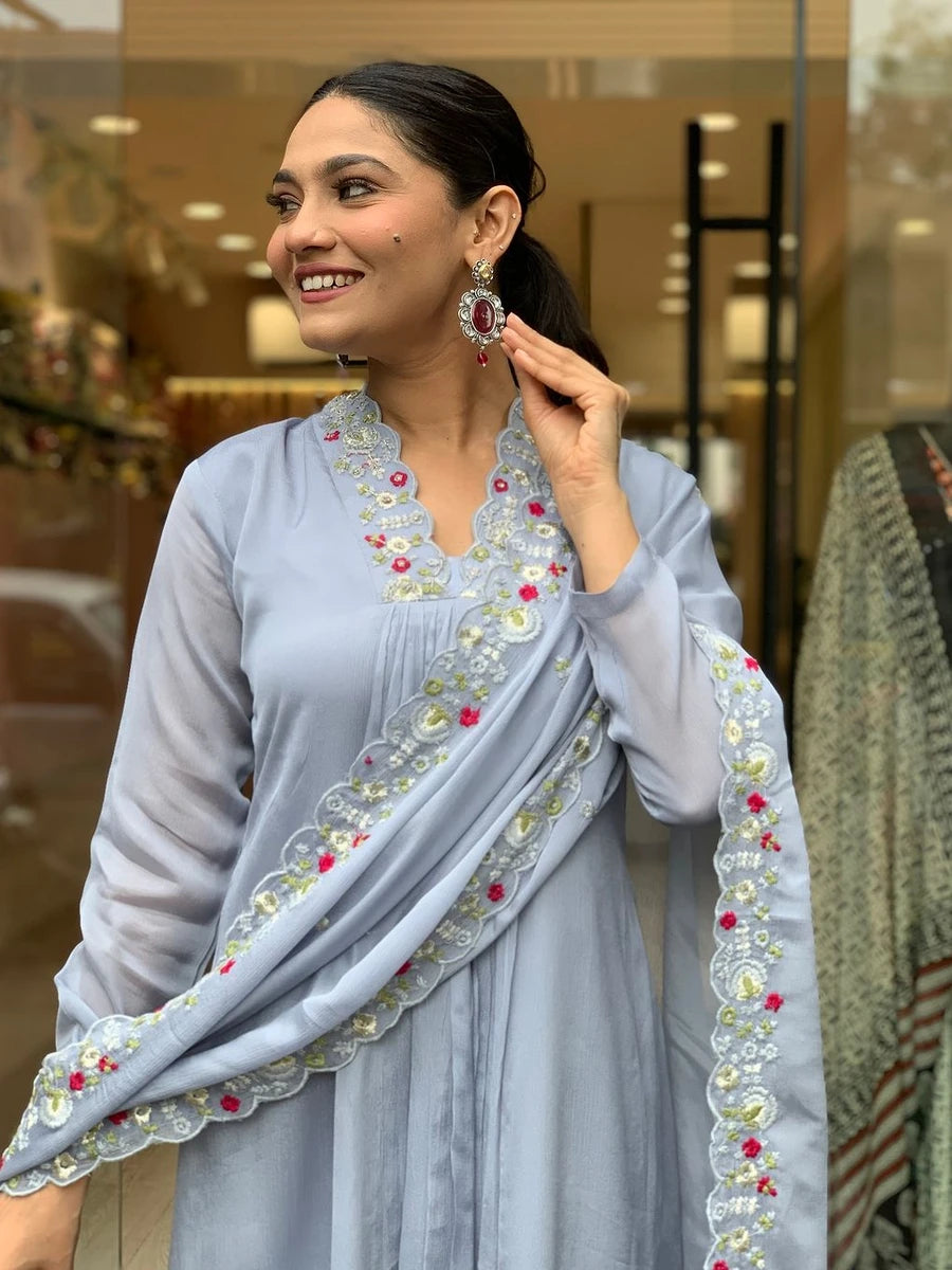 Exquisite Embroidered Viscose Chinon Salwar Suit | Perfect for Occasions