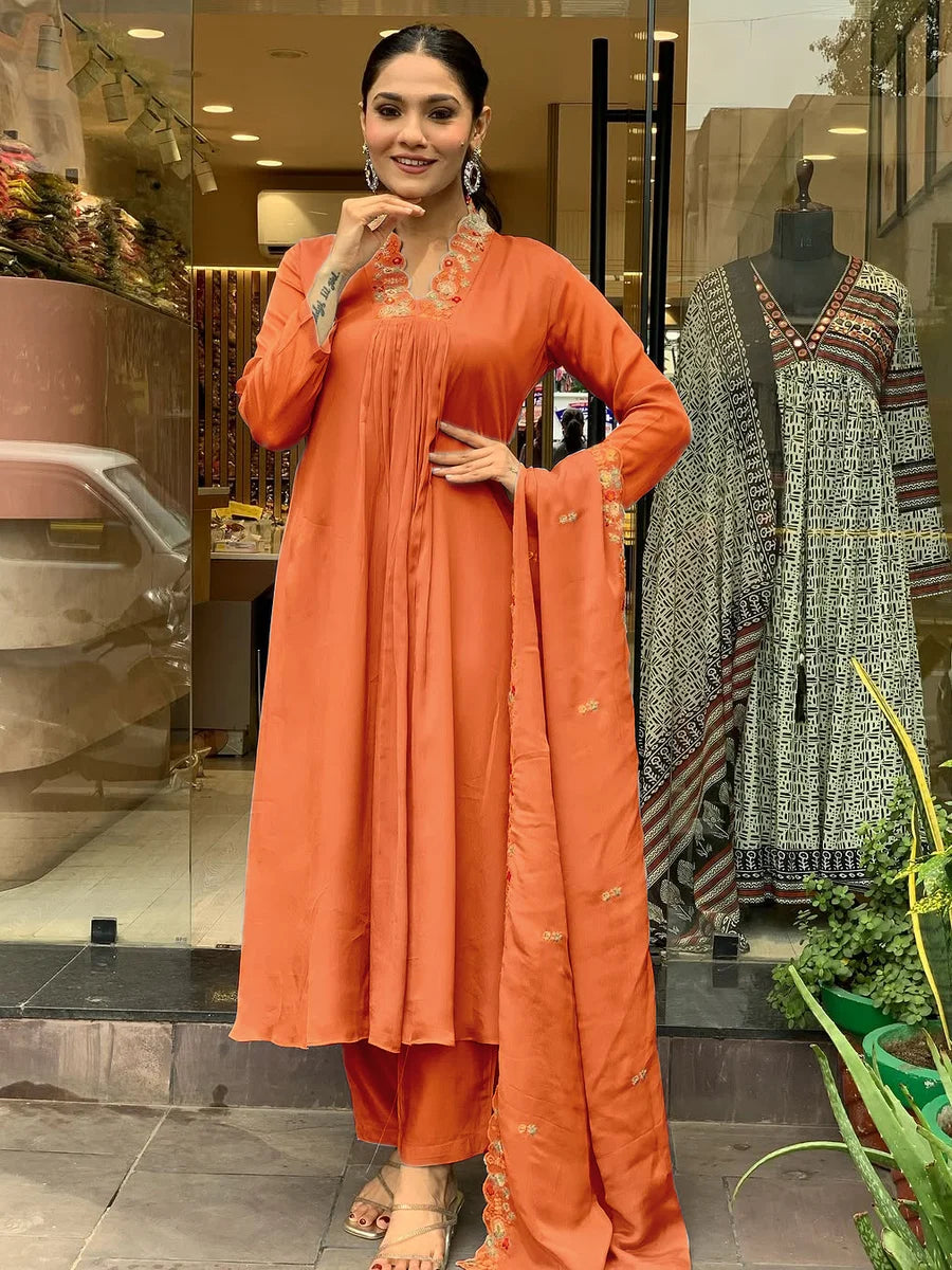 Exquisite Embroidered Viscose Chinon Salwar Suit | Perfect for Occasions