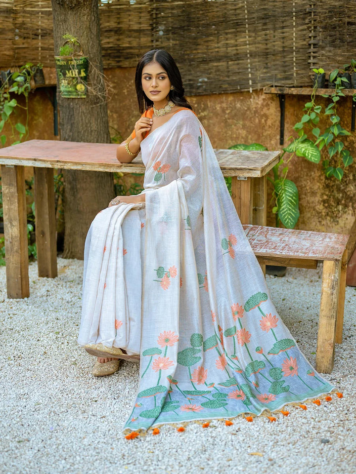 Elegant Cotton Floral Weaving Designer Saree with Matching Cotton Blouse