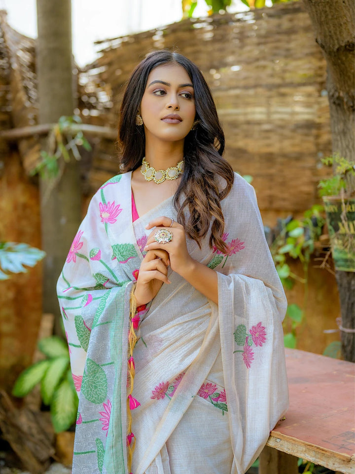Elegant Cotton Floral Weaving Designer Saree with Matching Cotton Blouse