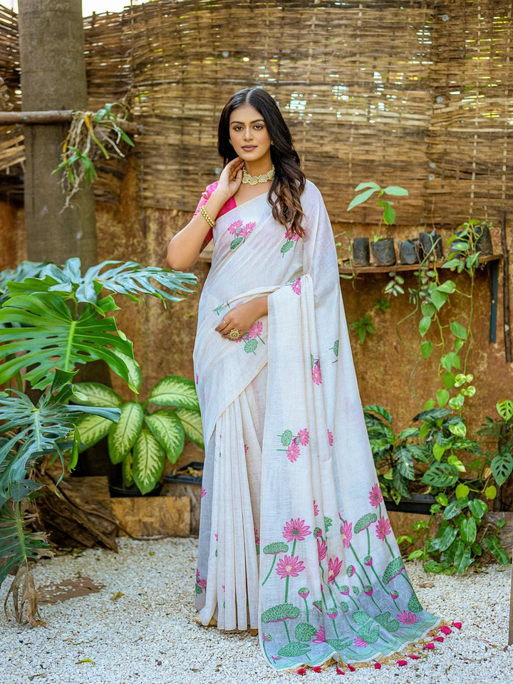Elegant Cotton Floral Weaving Designer Saree with Matching Cotton Blouse
