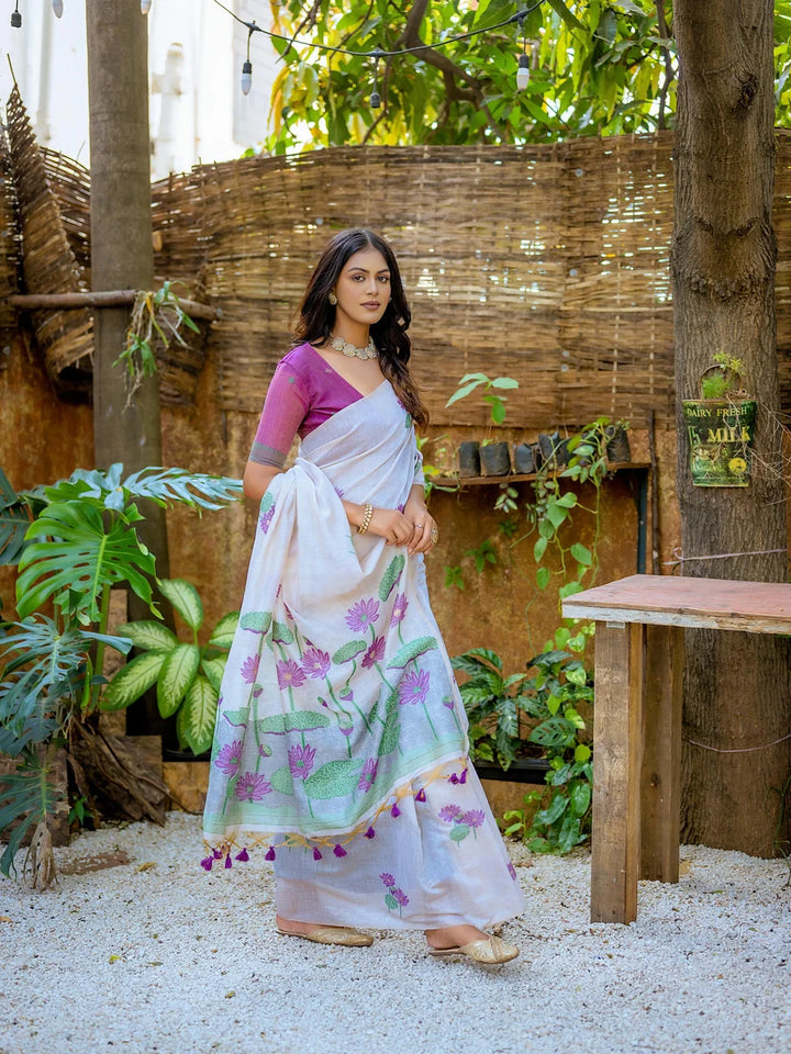 Elegant Cotton Floral Weaving Designer Saree with Matching Cotton Blouse