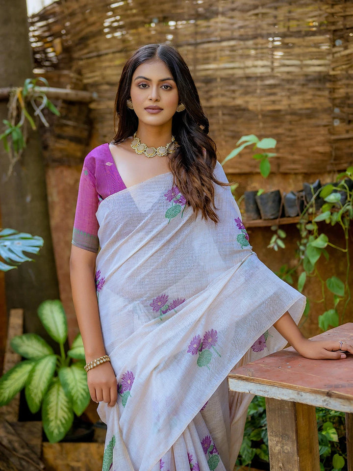 Elegant Cotton Floral Weaving Designer Saree with Matching Cotton Blouse