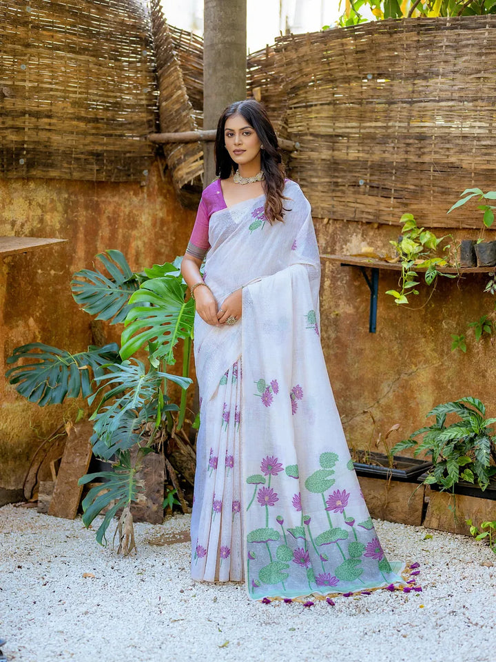 Elegant Cotton Floral Weaving Designer Saree with Matching Cotton Blouse
