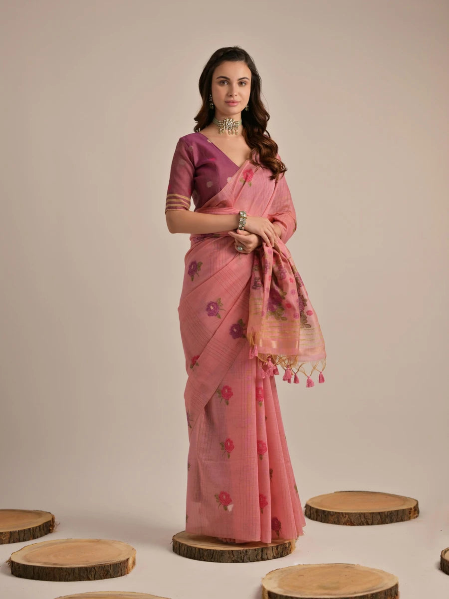 Designer Cotton Saree with Multi-Floral Weaving Work – Perfect for Festive Occasions