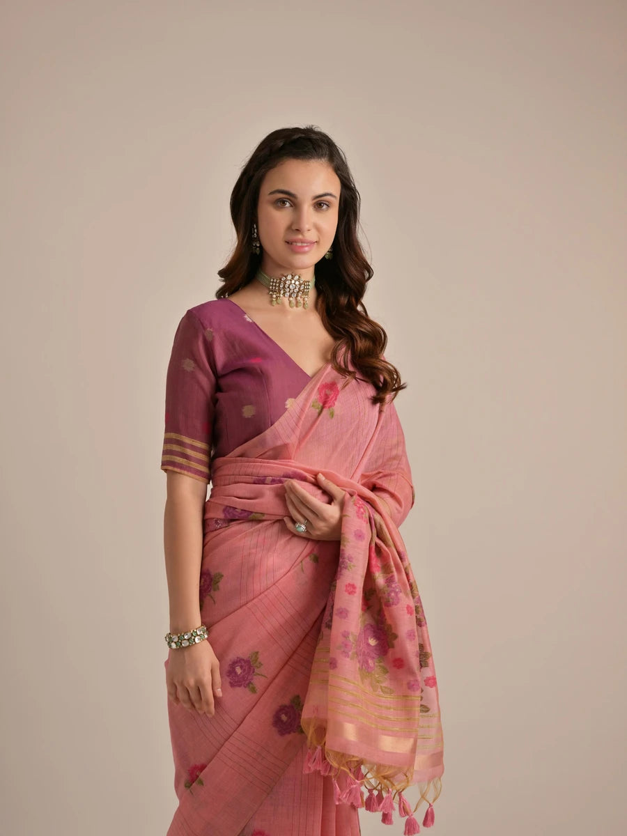 Designer Cotton Saree with Multi-Floral Weaving Work – Perfect for Festive Occasions