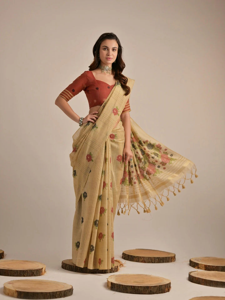 Designer Cotton Saree with Multi-Floral Weaving Work – Perfect for Festive Occasions