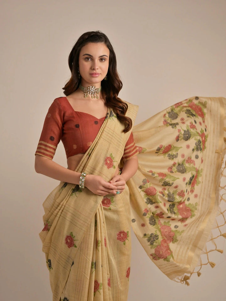 Designer Cotton Saree with Multi-Floral Weaving Work – Perfect for Festive Occasions