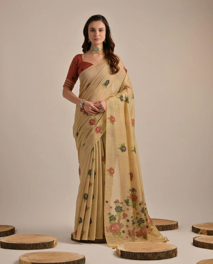 Designer Cotton Saree with Multi-Floral Weaving Work – Perfect for Festive Occasions
