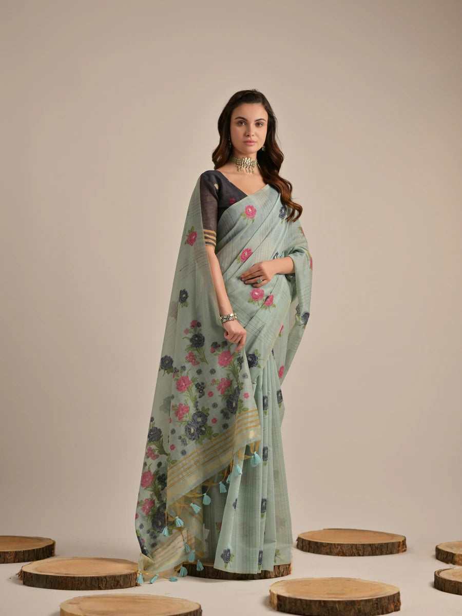 Designer Cotton Saree with Multi-Floral Weaving Work – Perfect for Festive Occasions