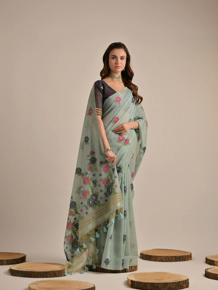 Designer Cotton Saree with Multi-Floral Weaving Work – Perfect for Festive Occasions