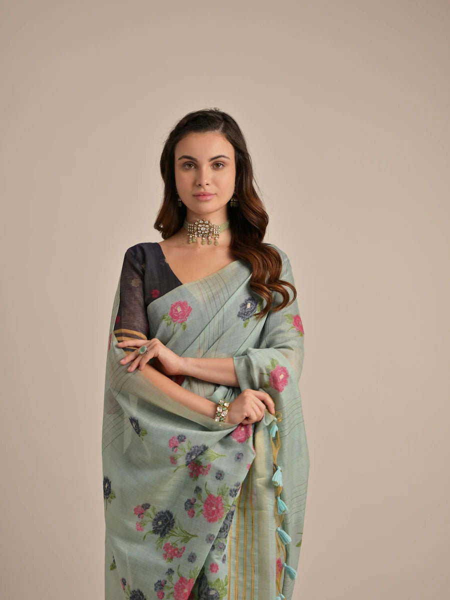 Designer Cotton Saree with Multi-Floral Weaving Work – Perfect for Festive Occasions