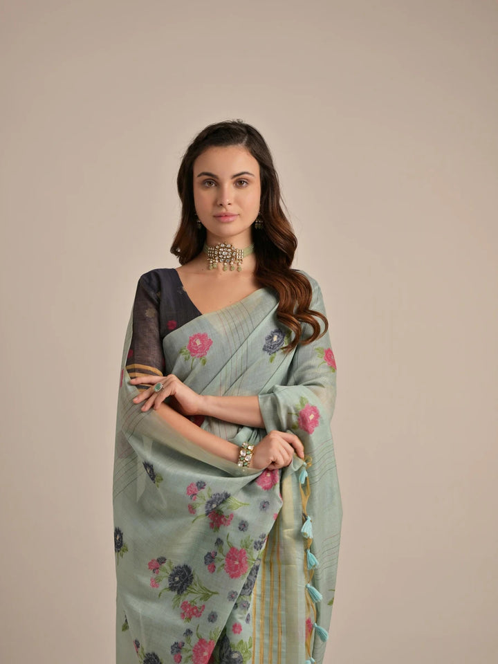 Designer Cotton Saree with Multi-Floral Weaving Work – Perfect for Festive Occasions