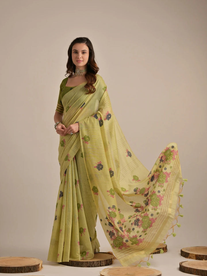 Designer Cotton Saree with Multi-Floral Weaving Work – Perfect for Festive Occasions