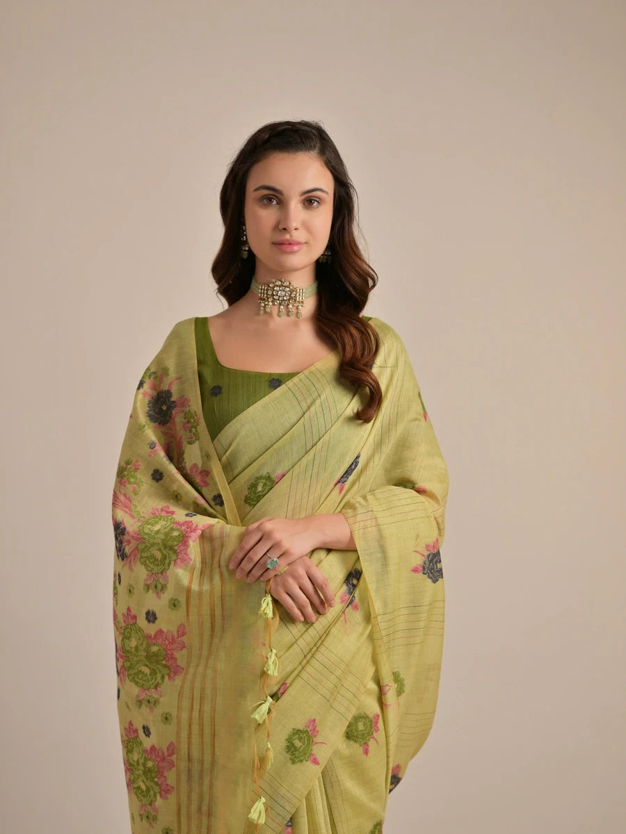 Designer Cotton Saree with Multi-Floral Weaving Work – Perfect for Festive Occasions