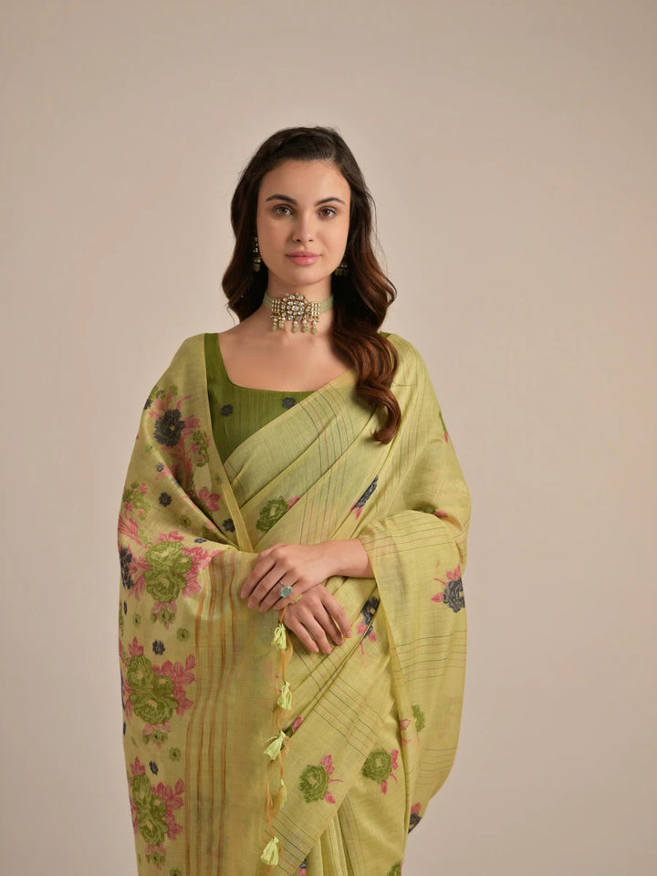 Designer Cotton Saree with Multi-Floral Weaving Work – Perfect for Festive Occasions
