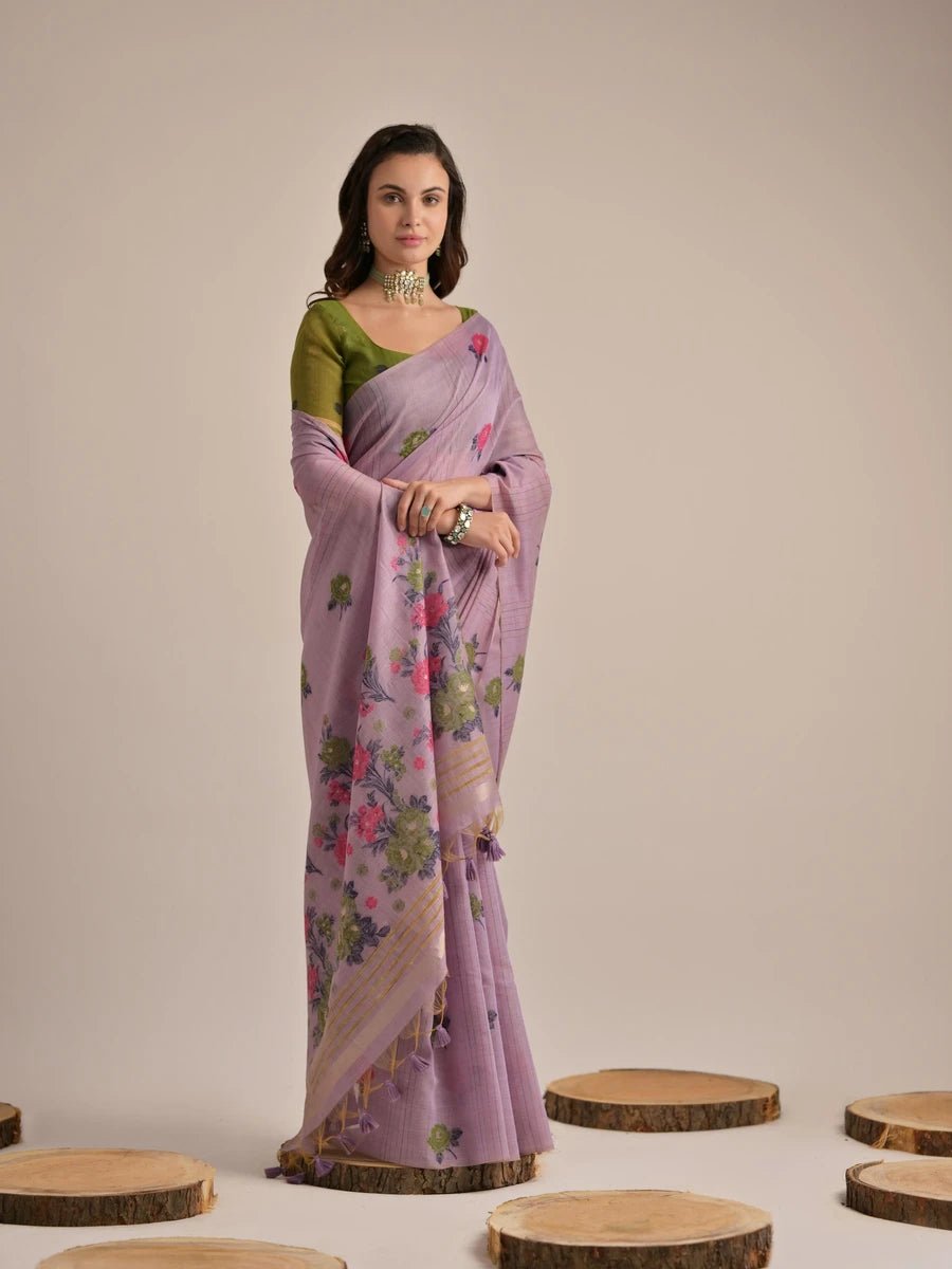 Designer Cotton Saree with Multi-Floral Weaving Work – Perfect for Festive Occasions