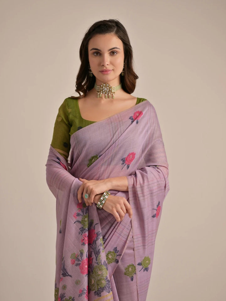 Designer Cotton Saree with Multi-Floral Weaving Work – Perfect for Festive Occasions
