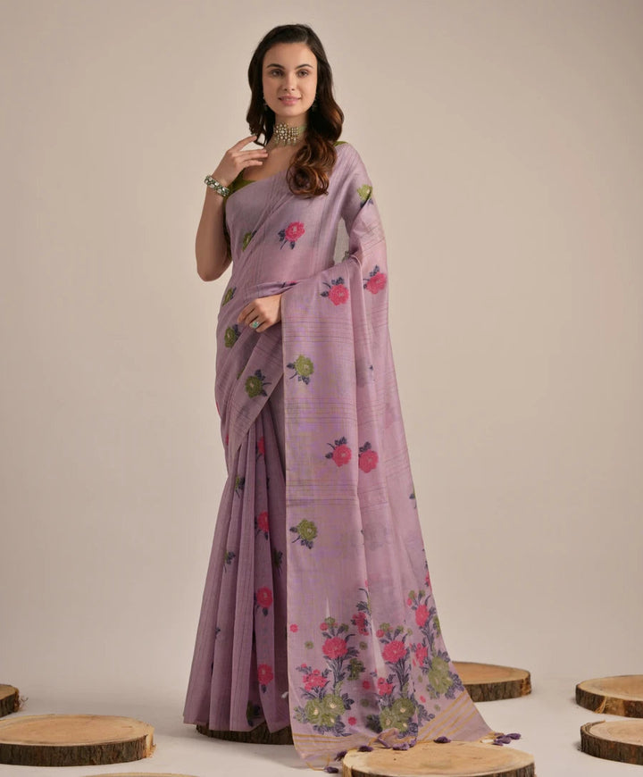 Designer Cotton Saree with Multi-Floral Weaving Work – Perfect for Festive Occasions