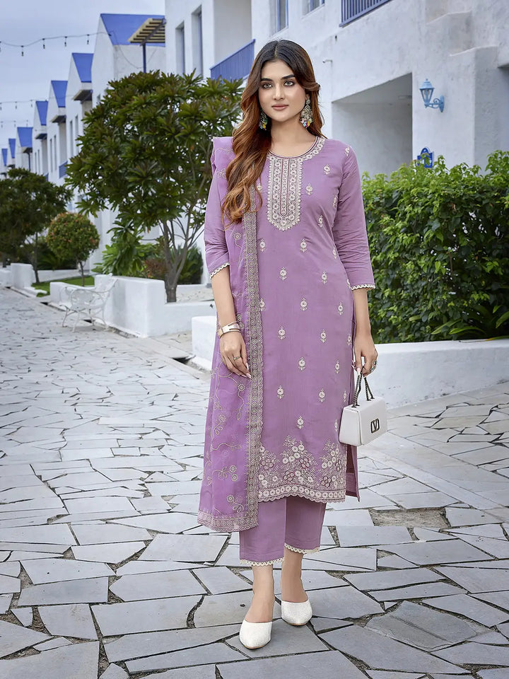 Lavender Readymade Pakistani Salwar Kameez with Pant & Dupatta