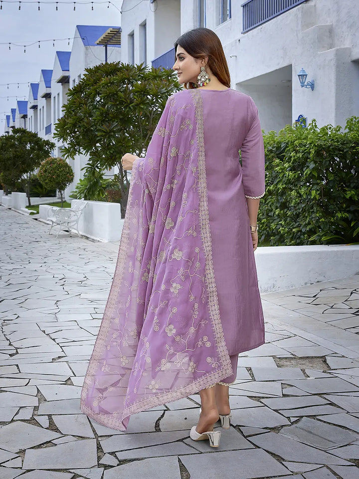 Lavender Readymade Pakistani Salwar Kameez with Pant & Dupatta