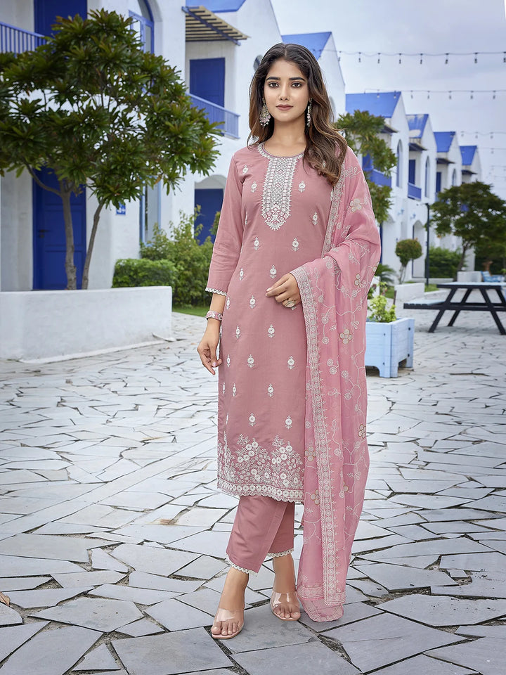 Dusty Pink Designer Readymade Suit with Organza Dupatta