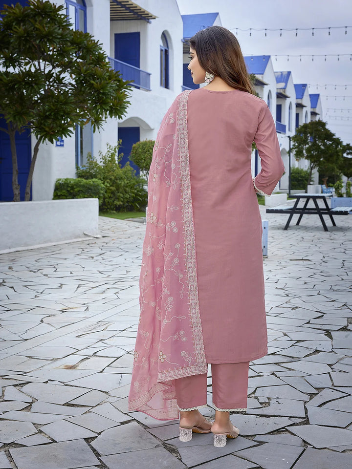 Dusty Pink Designer Readymade Suit with Organza Dupatta