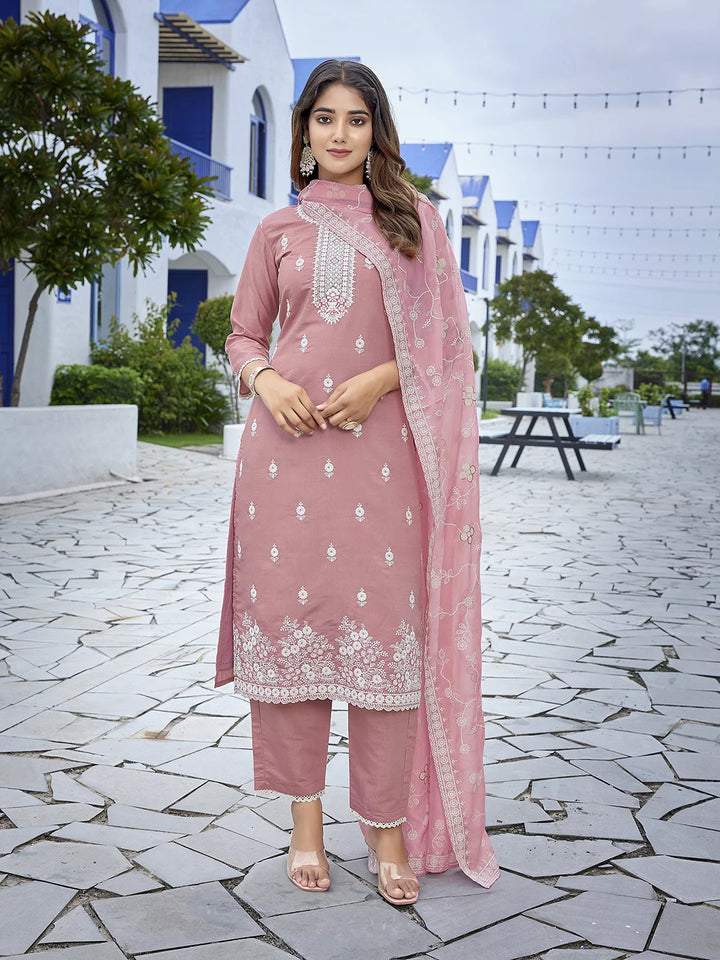 Dusty Pink Designer Readymade Suit with Organza Dupatta