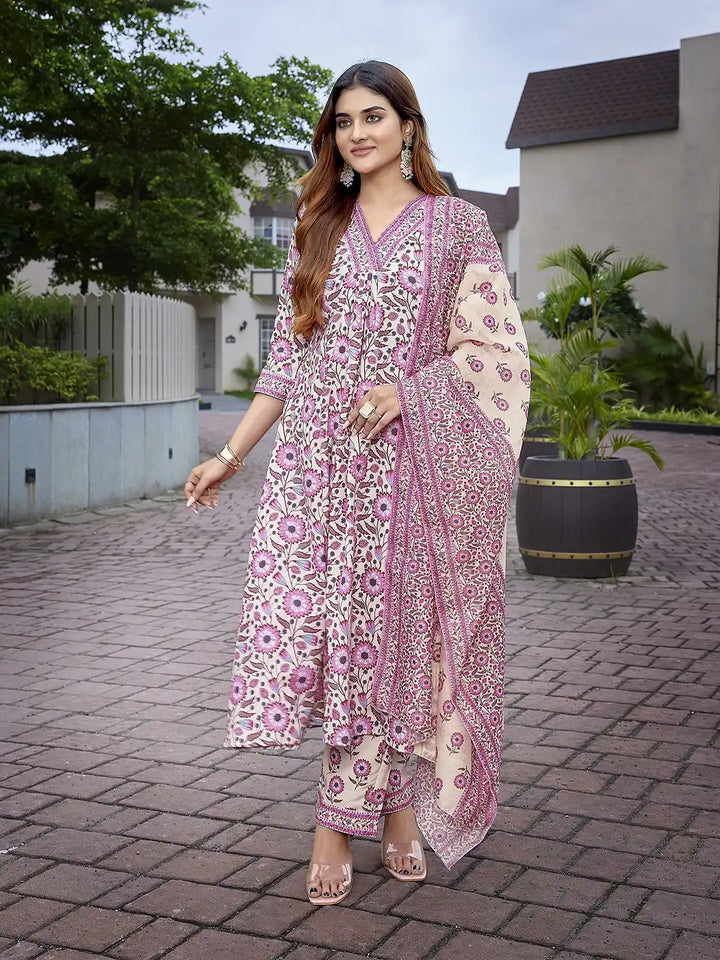 Pink Viscose Cotton Suit Set with Kota Checks Dupatta