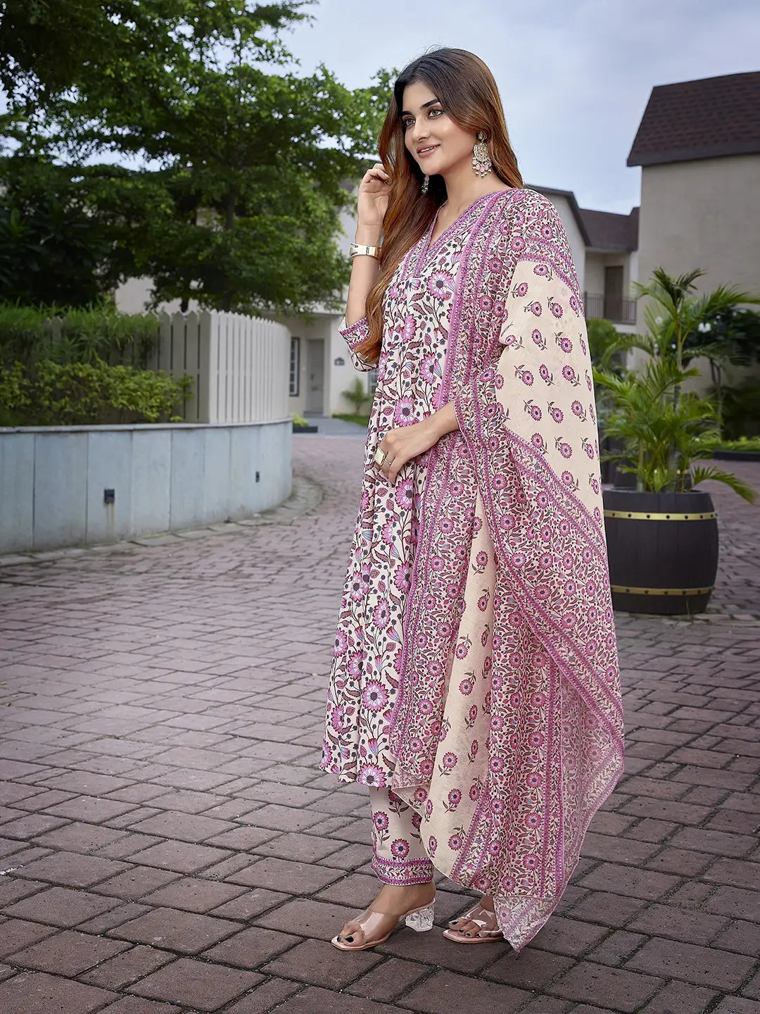 Pink Viscose Cotton Suit Set with Kota Checks Dupatta