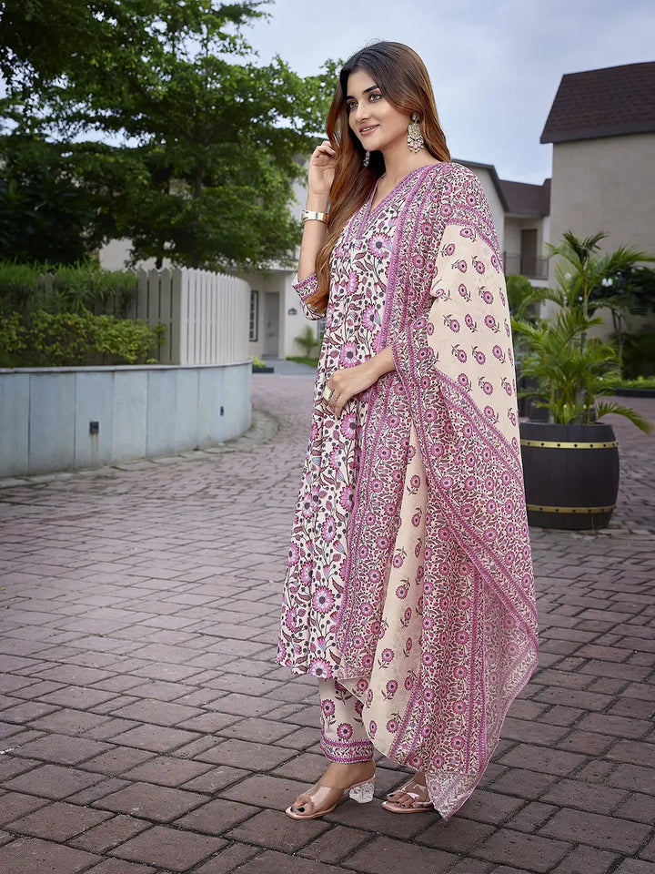 Pink Viscose Cotton Suit Set with Kota Checks Dupatta