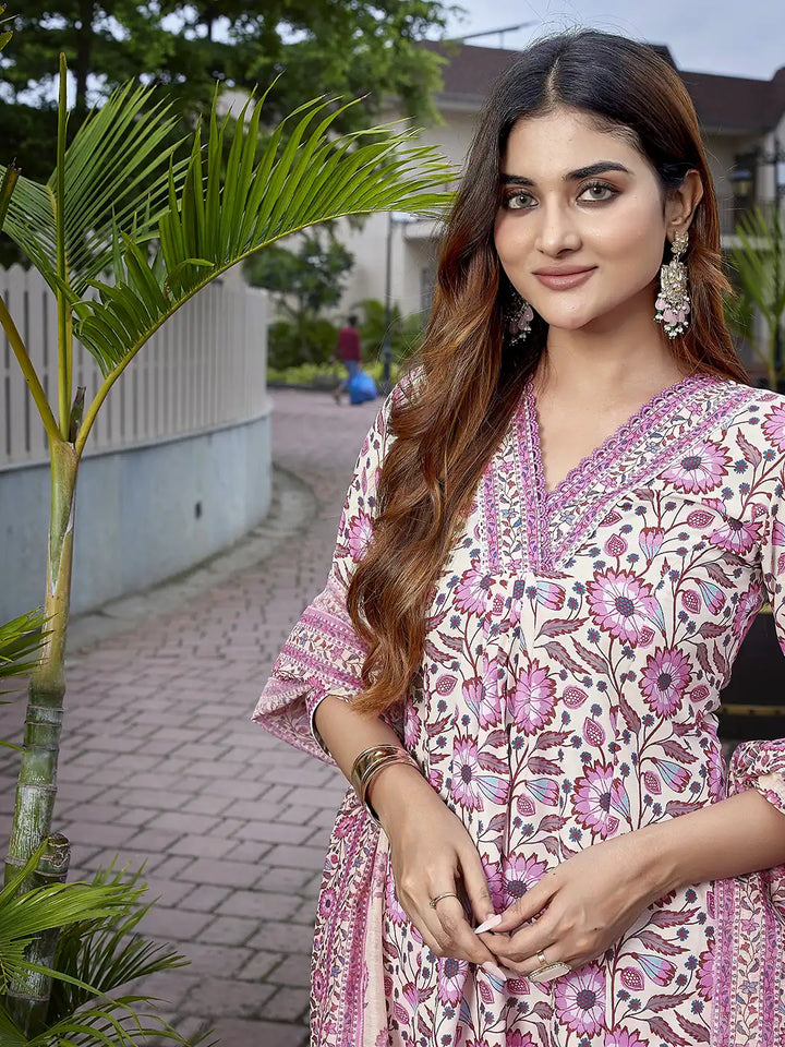 Pink Viscose Cotton Suit Set with Kota Checks Dupatta