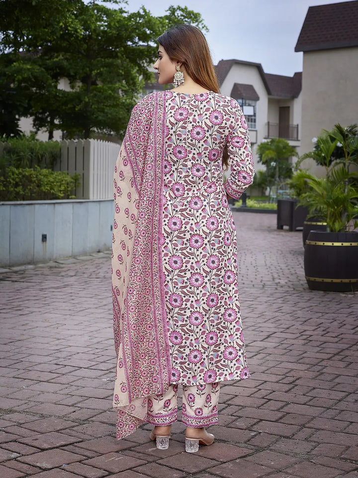 Pink Viscose Cotton Suit Set with Kota Checks Dupatta