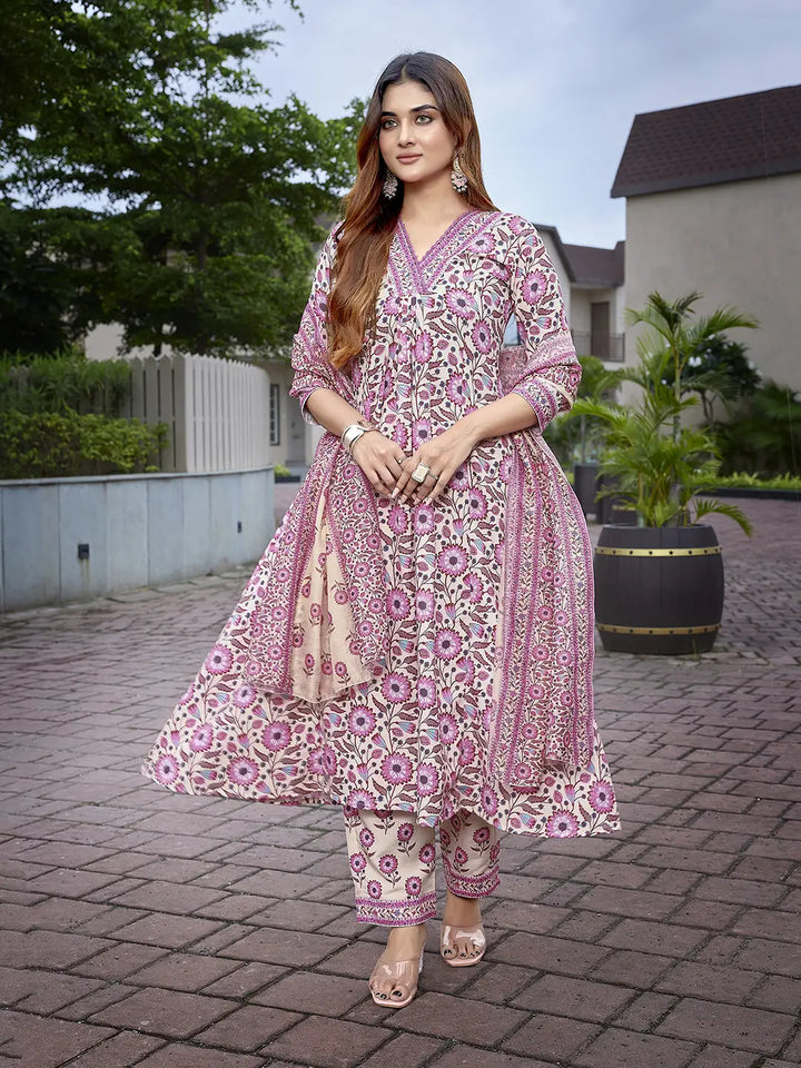 Pink Viscose Cotton Suit Set with Kota Checks Dupatta
