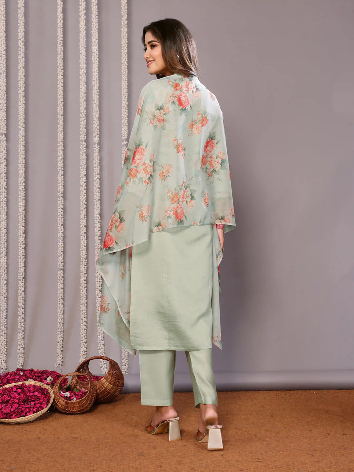 Light Green Chanderi Suit with Organza Dupatta – Party Wear Set
