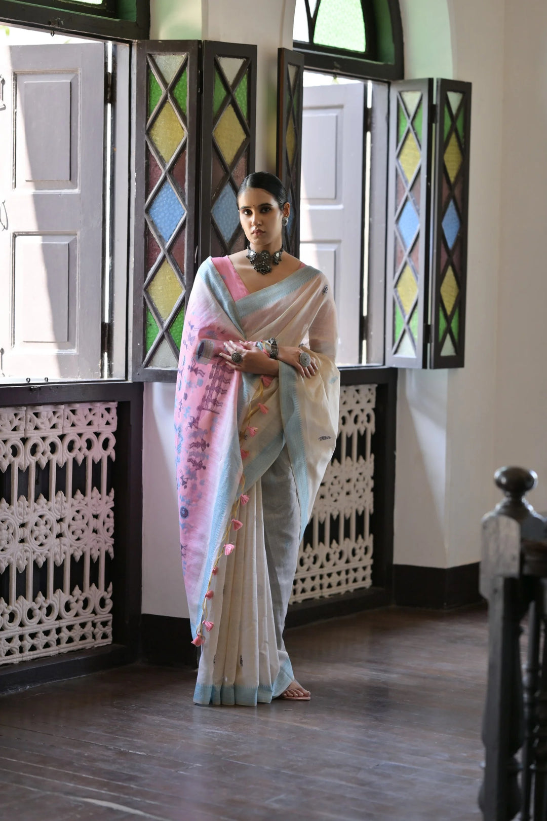 Festive Muga Cotton Saree with Multithread Weaving Work
