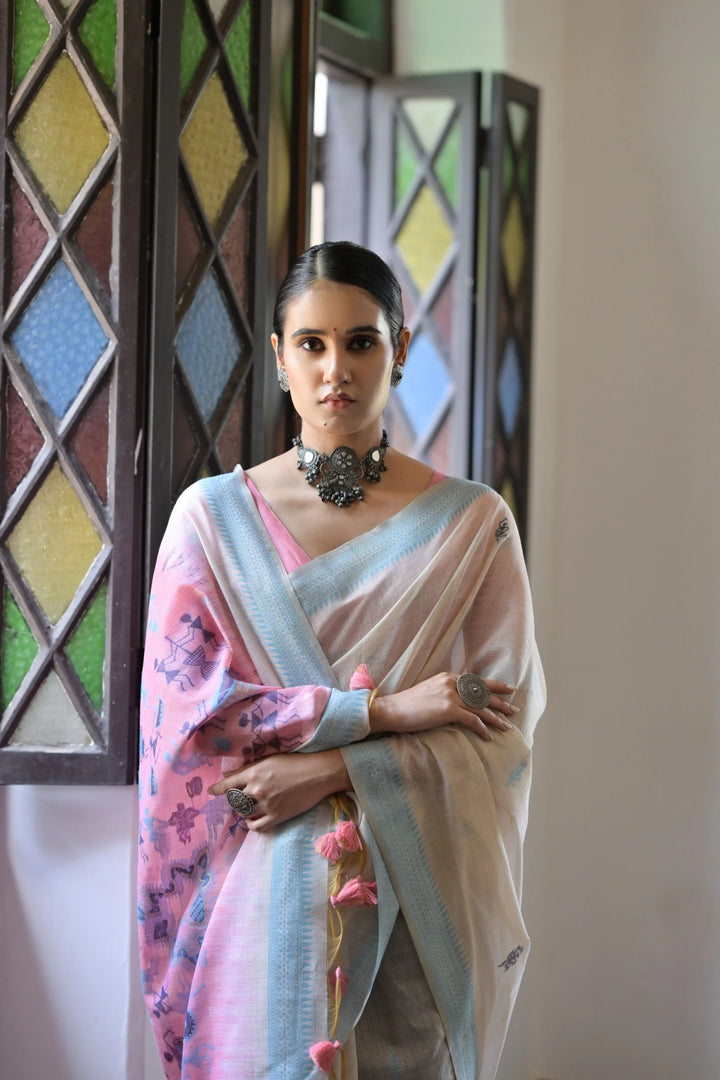 Festive Muga Cotton Saree with Multithread Weaving Work