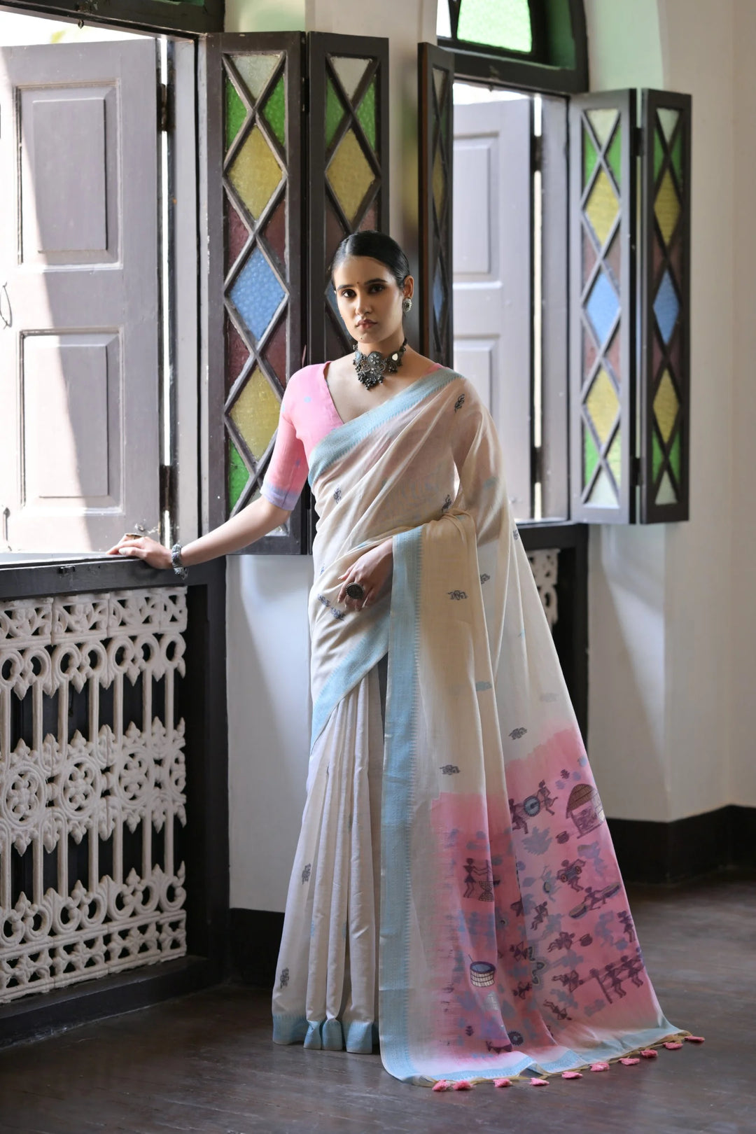 Festive Muga Cotton Saree with Multithread Weaving Work