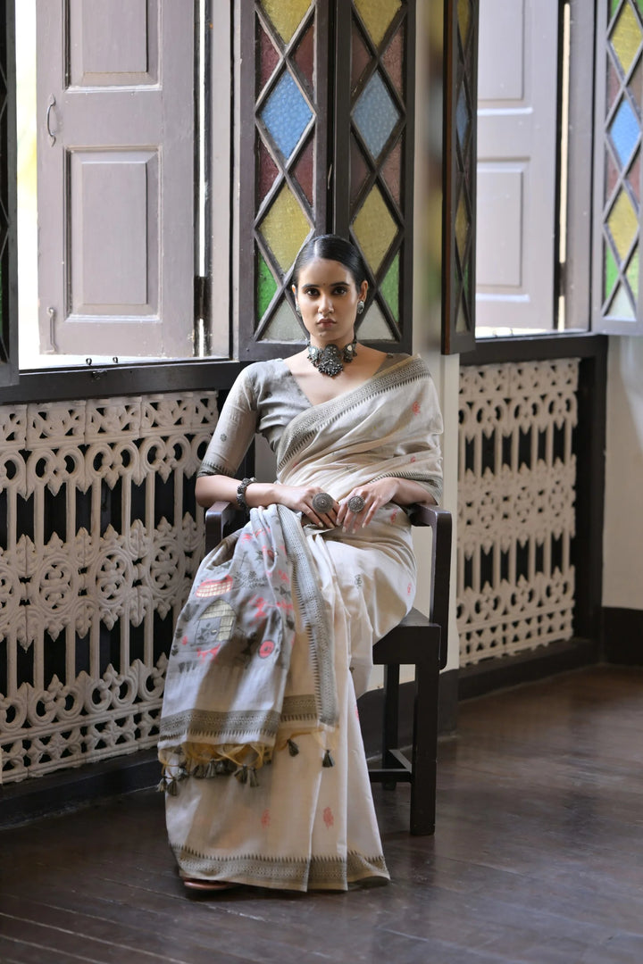 Festive Muga Cotton Saree with Multithread Weaving Work