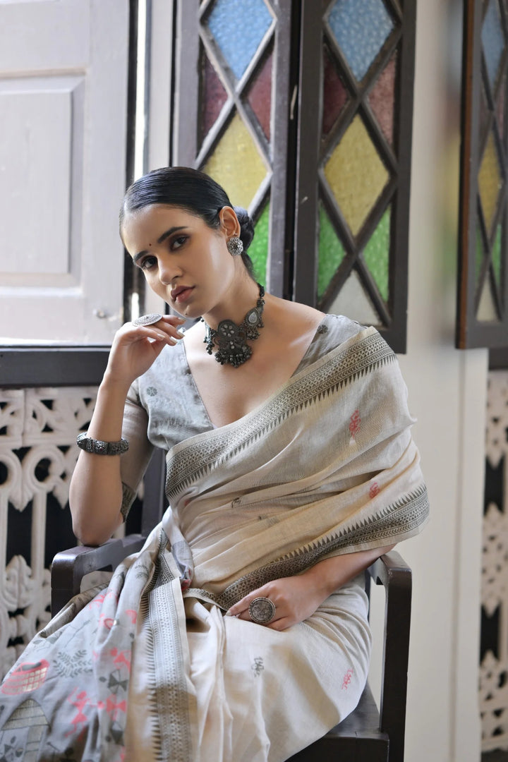 Festive Muga Cotton Saree with Multithread Weaving Work