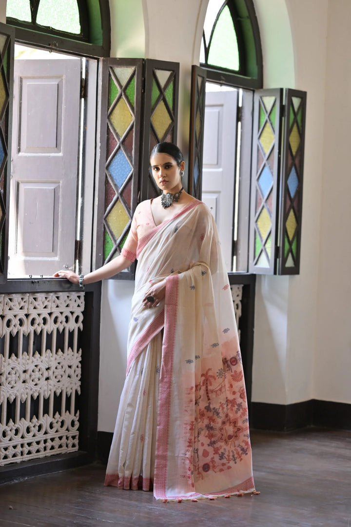 Festive Muga Cotton Saree with Multithread Weaving Work